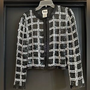 VTG 80s Leslie Fay Evenings Black and White Checkered Cropped Jacket/Blazer